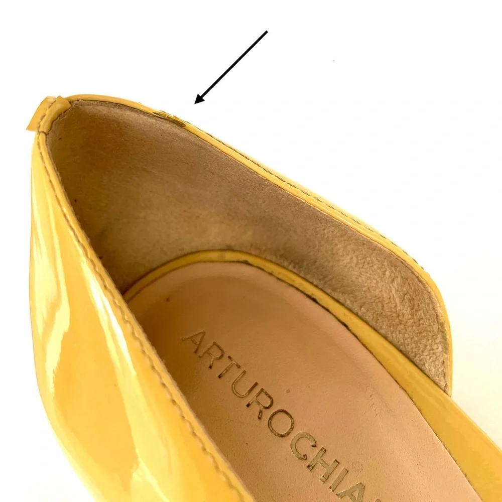 Arturo Chiang Talitha Dijon Yellow Patent Peep Toe Cork Wedge Heels, Size 9M